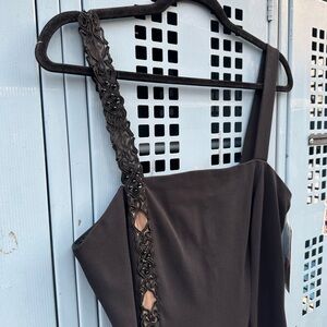 Vintage 90s Maggy London Black Evening Gown Column Dress